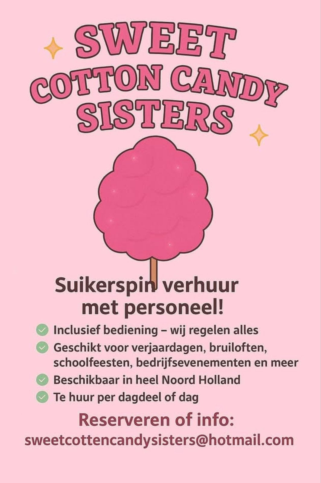 Suikerspin verhuur met personeel, Ophalen of Verzenden, Overige