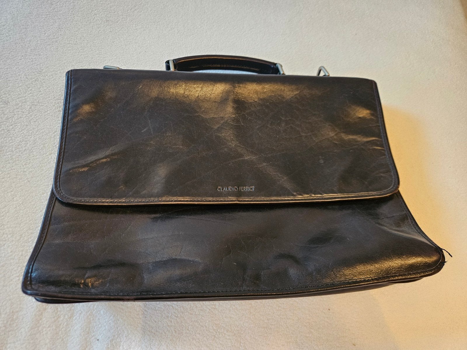 Claudio Ferrici leren aktetas, Sieraden, Tassen en Uiterlijk, Tassen | Damestassen, Ophalen of Verzenden, Gebruikt, Zwart, Handtas