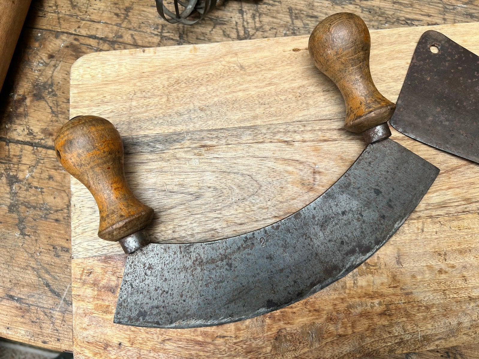Wiegemes kruidenmes oud hakmes keukengereedschap 25 cm vogel, Ophalen, Metaal, Grijs, Overige typen