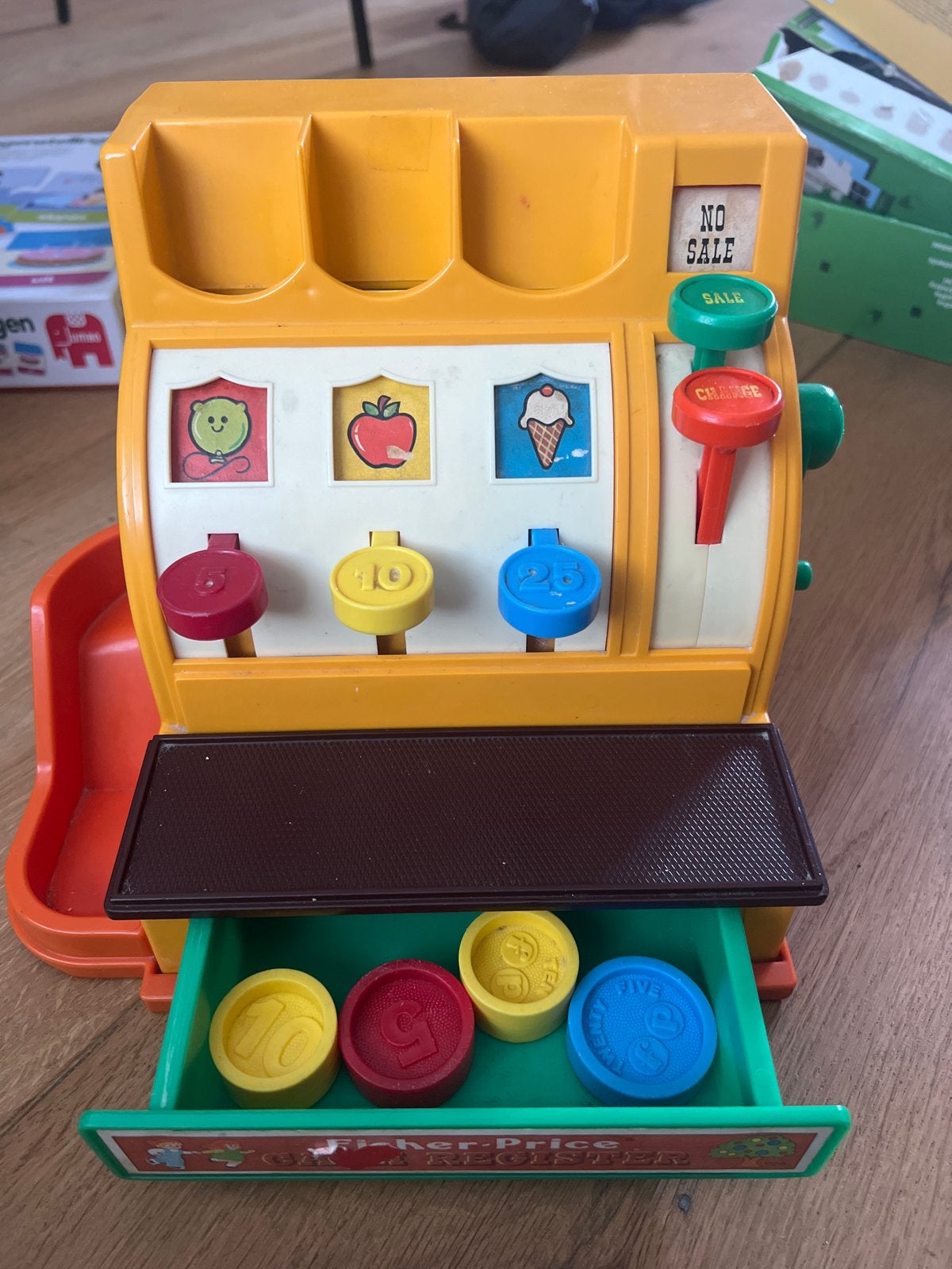 Vintage Fisher-Price Kassa Speelgoed met Munten, Kinderen en Baby's, Speelgoed | Fisher-Price, Ophalen of Verzenden, Gebruikt