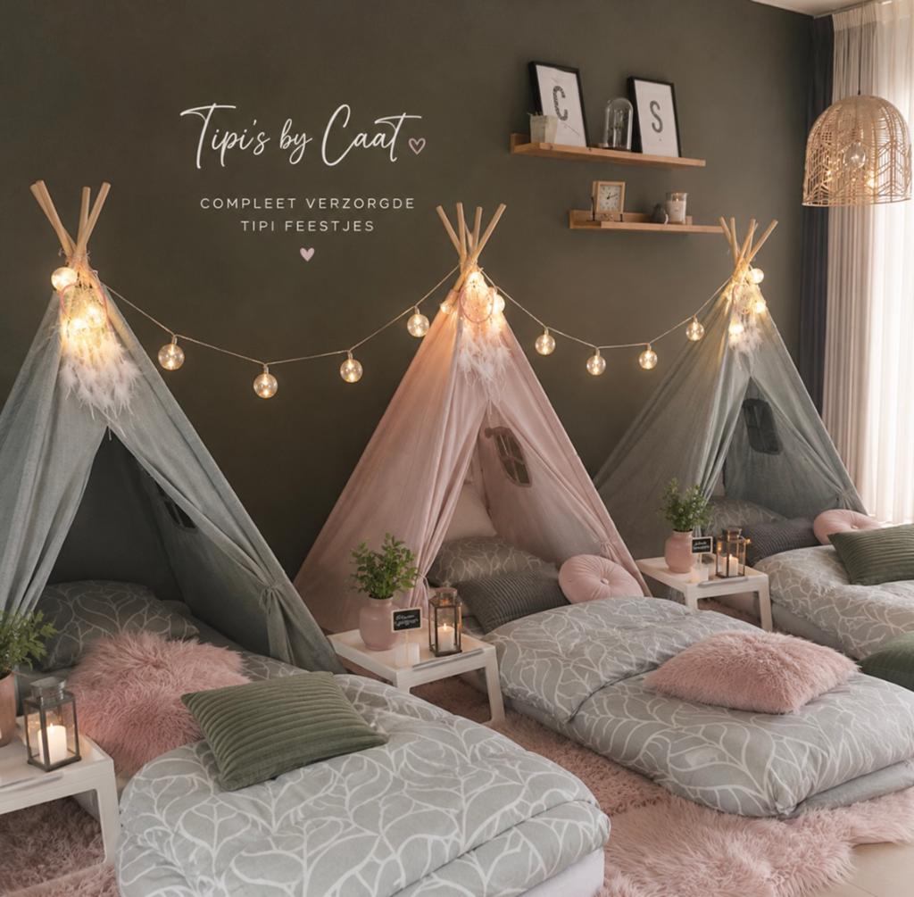 Tipi slaapfeestje compleet, Hobby en Vrije tijd, Feestartikelen | Verhuur, Ophalen, Zo goed als nieuw, Verjaardag