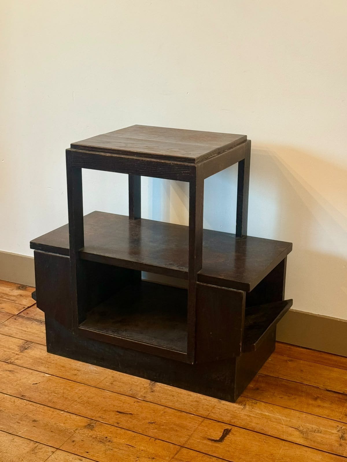 Haagse School Stijl Gebeitst Eiken Bijzettafel/Boekenkastje, Ophalen of Verzenden