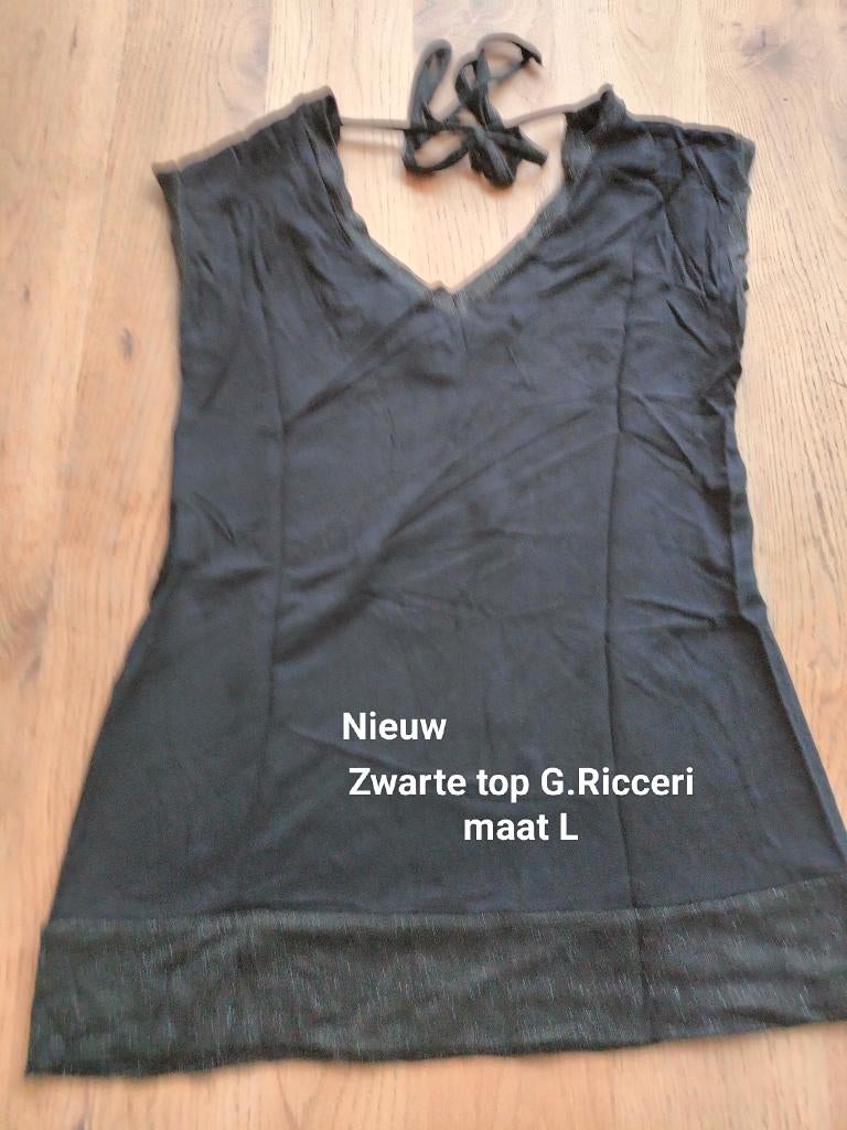 Nieuwe zwarte top G. Ricceri maat L, Zwart, Maat 42/44 (L), Nieuw, Ophalen of Verzenden