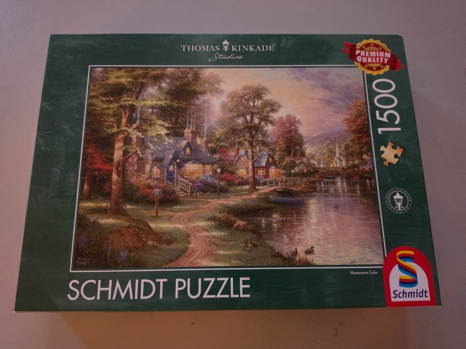 Thomas Kinkade Puzzel 57452 Bij het meer 1500 stukjes, Ophalen of Verzenden, 500 t/m 1500 stukjes, Zo goed als nieuw, Legpuzzel