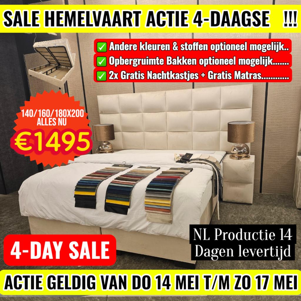 Actie 4 Dagen Boxspring Bedden Alle Maten 140 160 180 200, Crème, Ophalen of Verzenden, 180 cm, 200 cm
