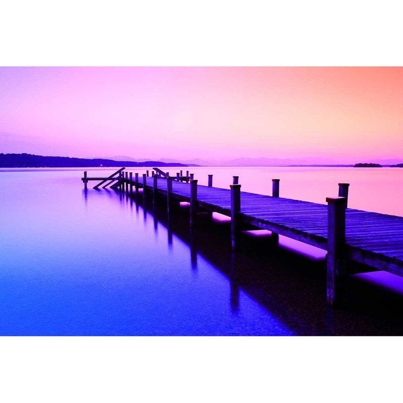 Fotobehang aanlegsteiger zonsondergang 315x232, Ophalen of Verzenden, Minder dan 10 m², Paars, Foto