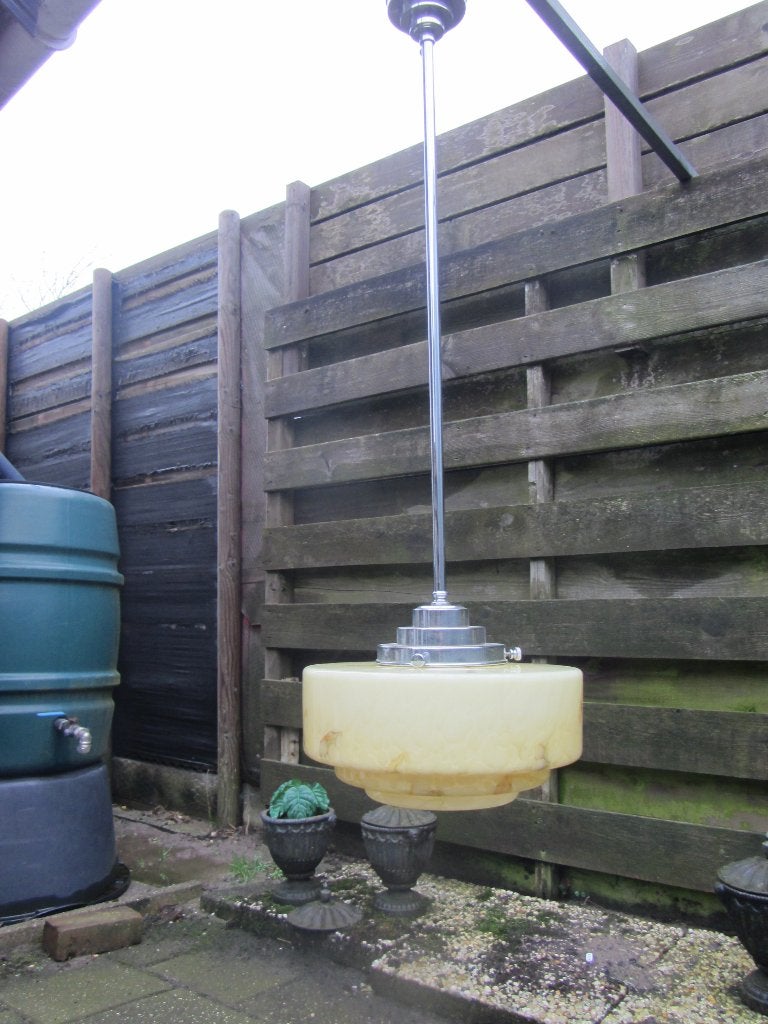 ZEER MOOIE GROTE ART DECO LAMP MET TRAPKAP, Ophalen, Gebruikt, Art deco, 34 cm