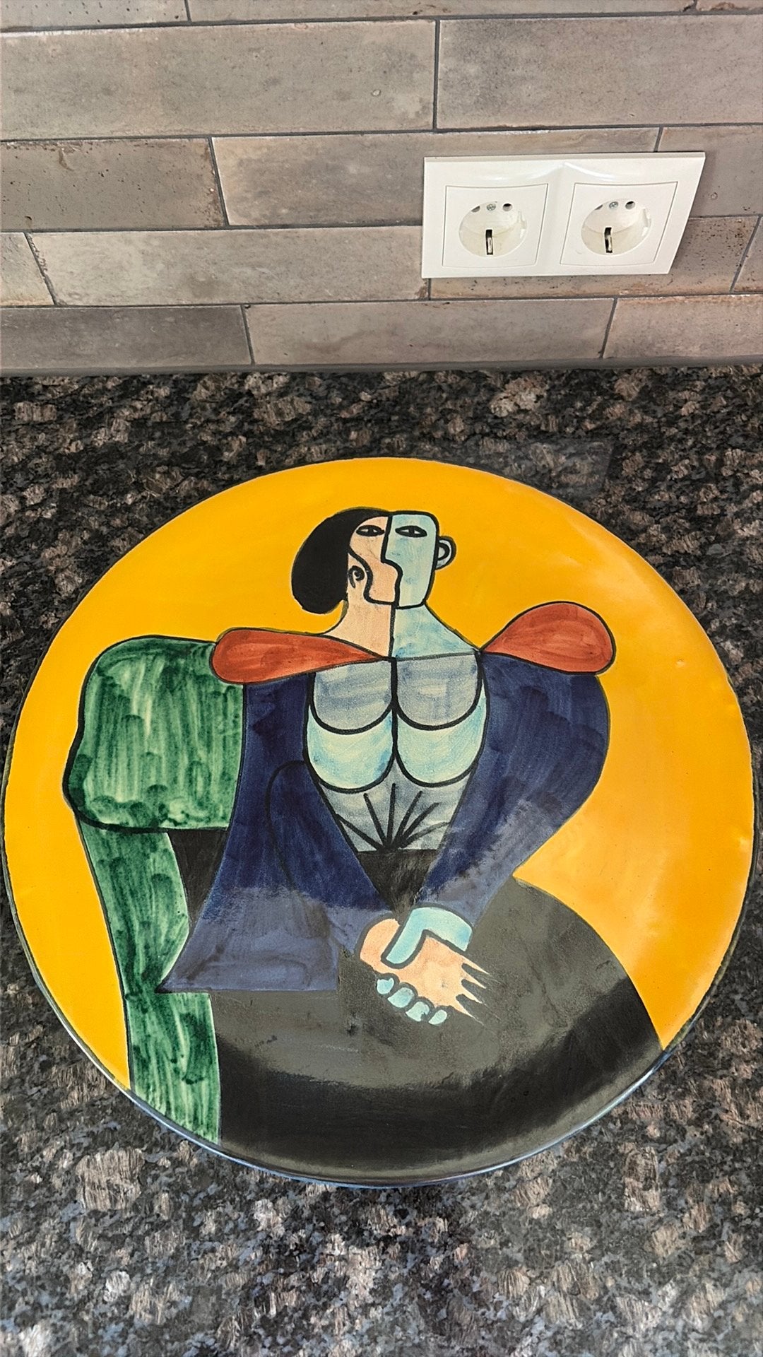 Picasso stijl schotel wandbord Amora Mexico, 41 cm, Meerkleurig, Gemerkt, Steen/keramiek
