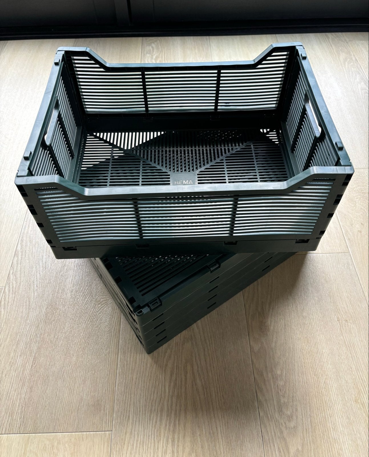 6 Hema opvouwbare kratjes 30x40x17 cm, groen, Gebruikt, Opvouwbaar, Minder dan 35 cm, Minder dan 50 cm