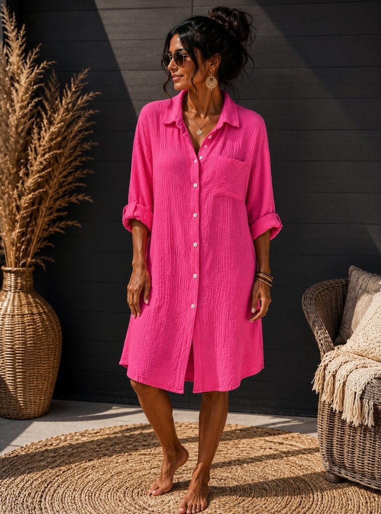 De Ultieme Roze Mousseline Blousejurk One size, Kleding | Dames, Jurken, Maat 42/44 (L), Nieuw, Ophalen of Verzenden, Roze
