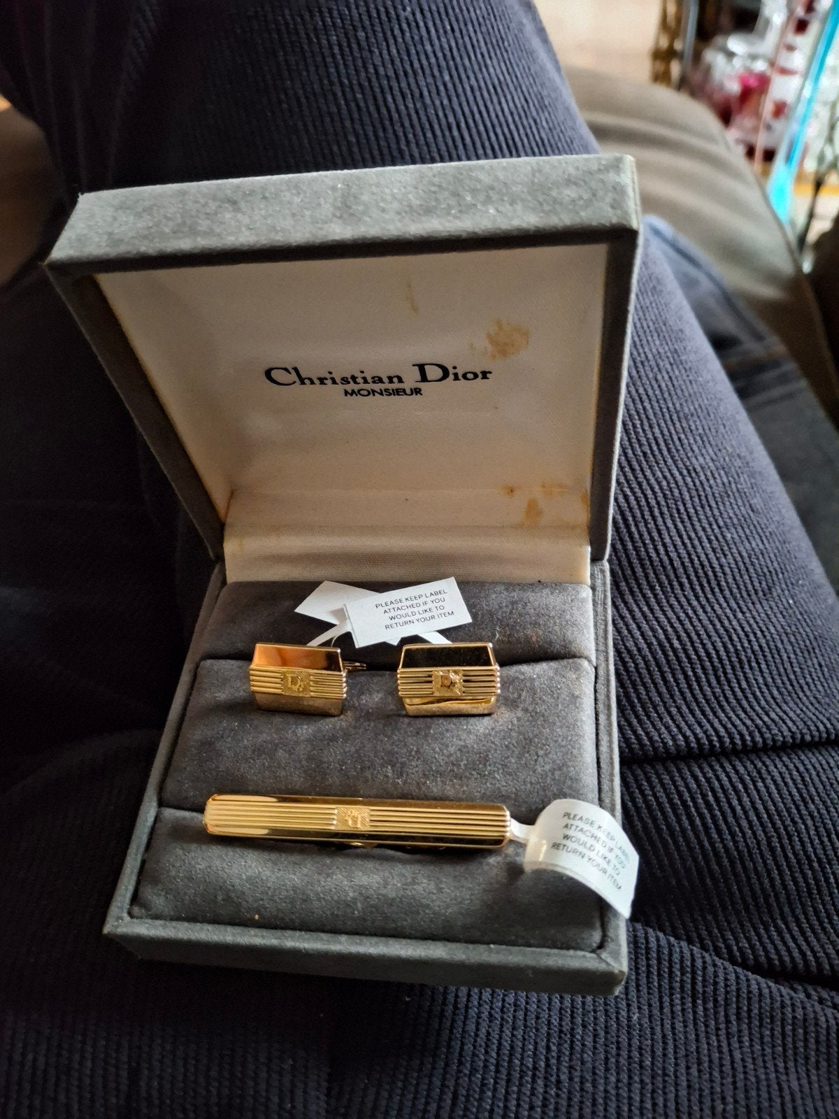 Christian Dior Monsieur Manchetknopen & Dasklem Set, Ophalen of Verzenden, Zo goed als nieuw, Overige materialen, Verguld