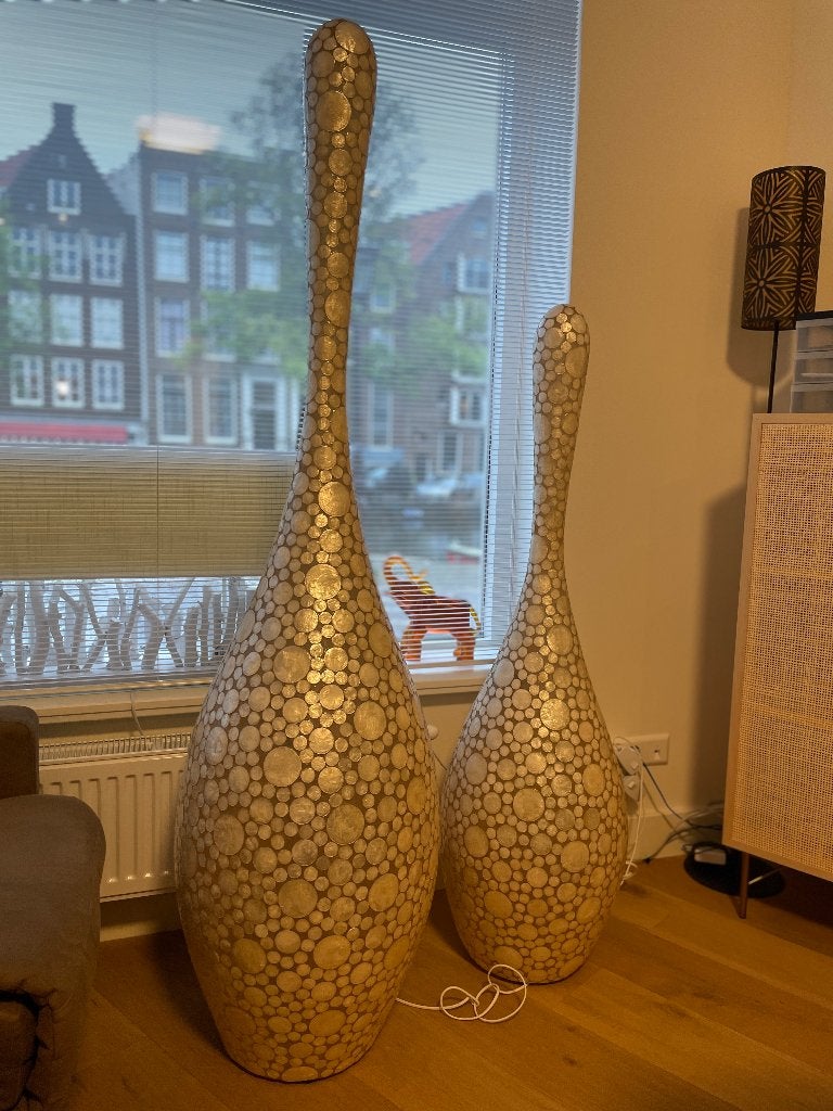 3 parelmoer schelp vloerlamp -en, Ophalen, Zo goed als nieuw, Kunststof, 150 tot 200 cm