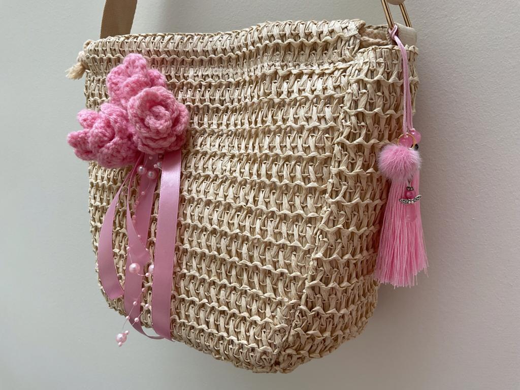 Schoudertas, gehaakte roosjes, Handmade By Anne. Nieuw!, Verzenden, Nieuw, Roze, Schoudertasje