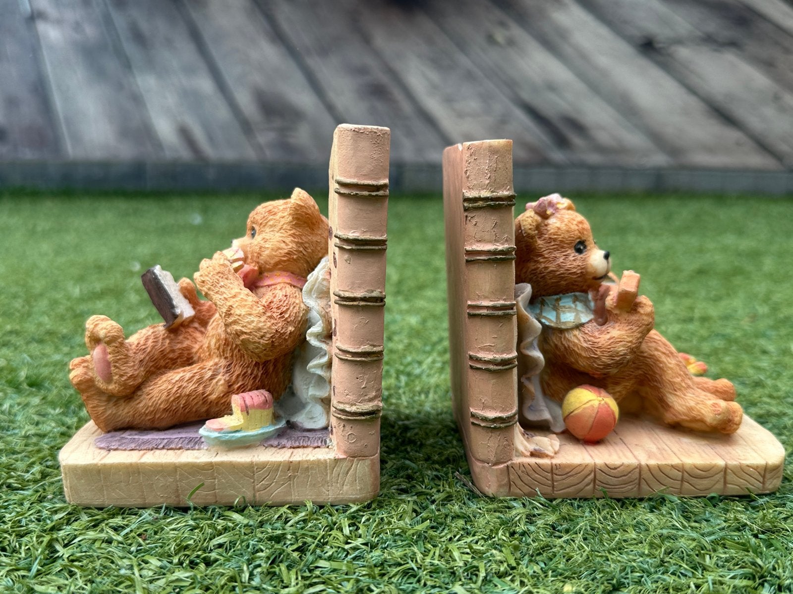 Schattige Boekensteunen met Teddyberen - Vintage Decoratie, Ophalen, Vintage, Meerkleurig, Zo goed als nieuw