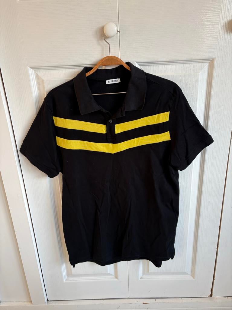 Bikkembergs polo zwart met gele strepen, Verzenden, Zo goed als nieuw, Maat 52/54 (L), Zwart
