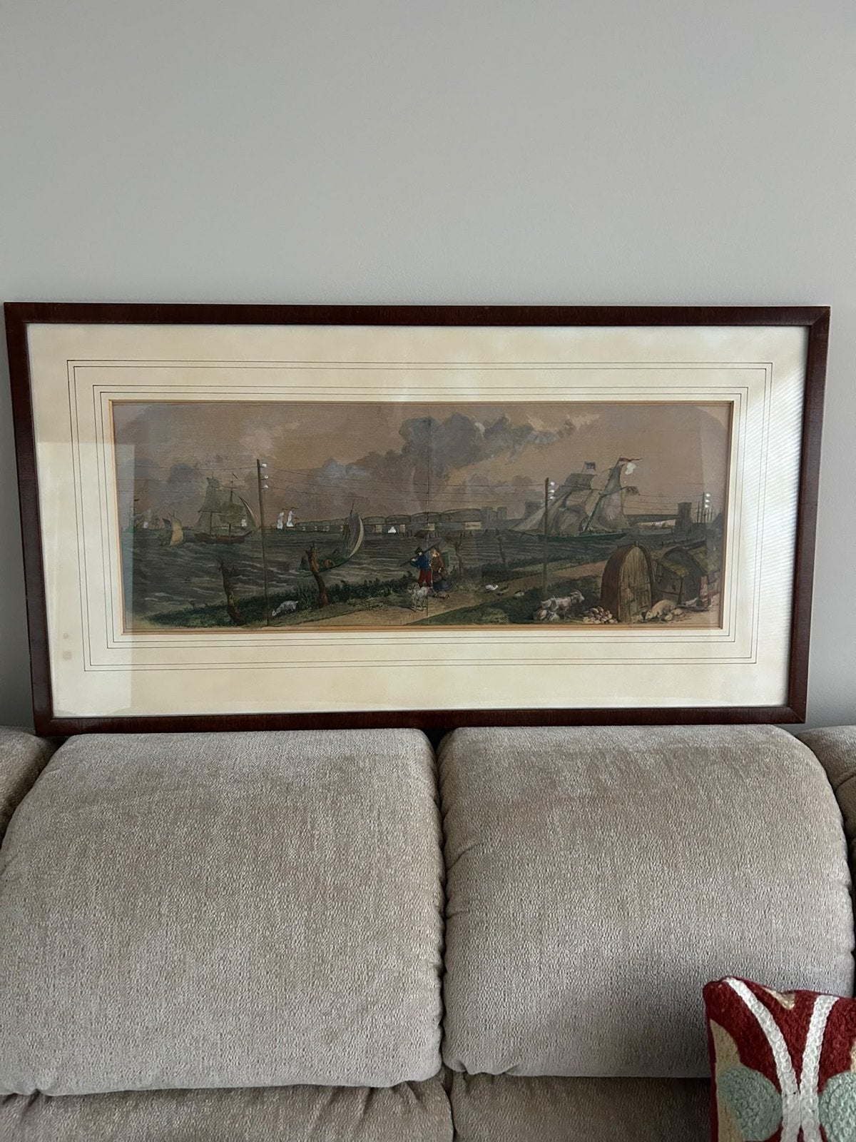 Antieke Prent Moerdijkbrug - 66x35cm, Antiek en Kunst, Ophalen, Ingelijst, Architectuur, Gravure