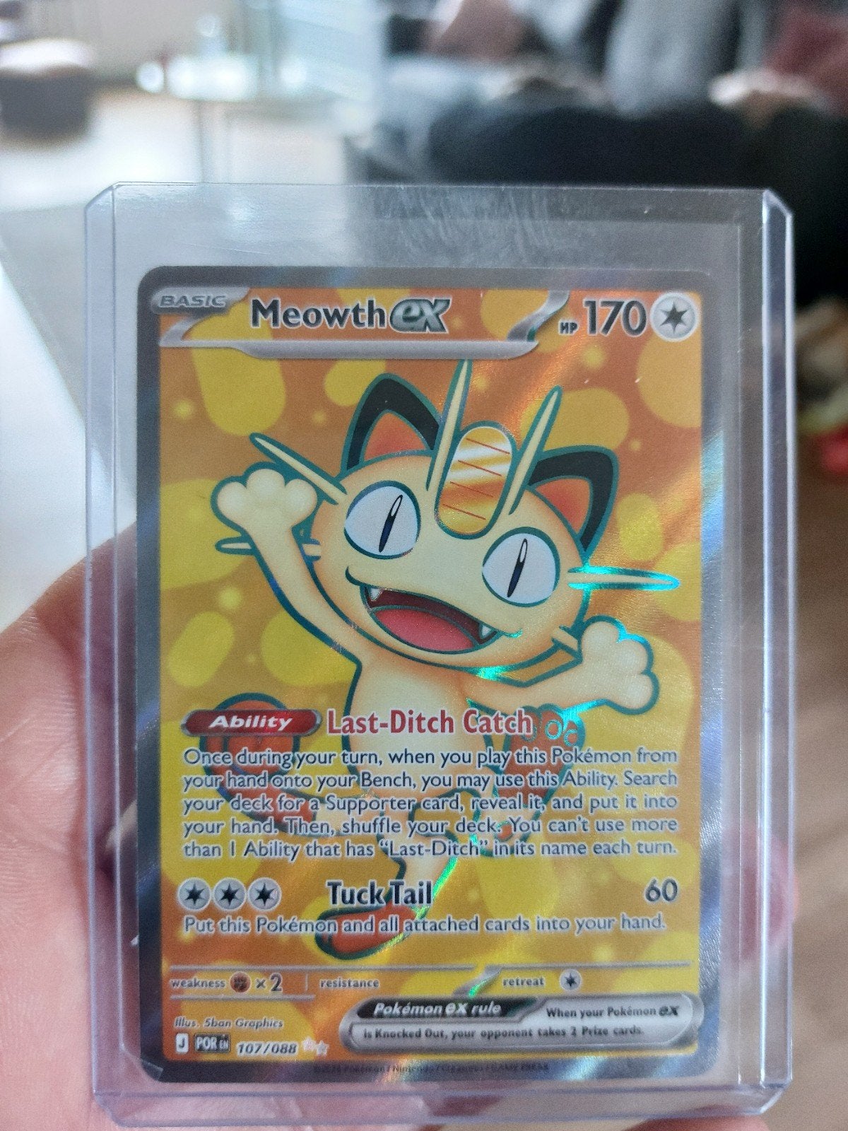 Pokémon Kaart Meowth EX 107/088, Ophalen of Verzenden, Zo goed als nieuw, Losse kaart, Foil