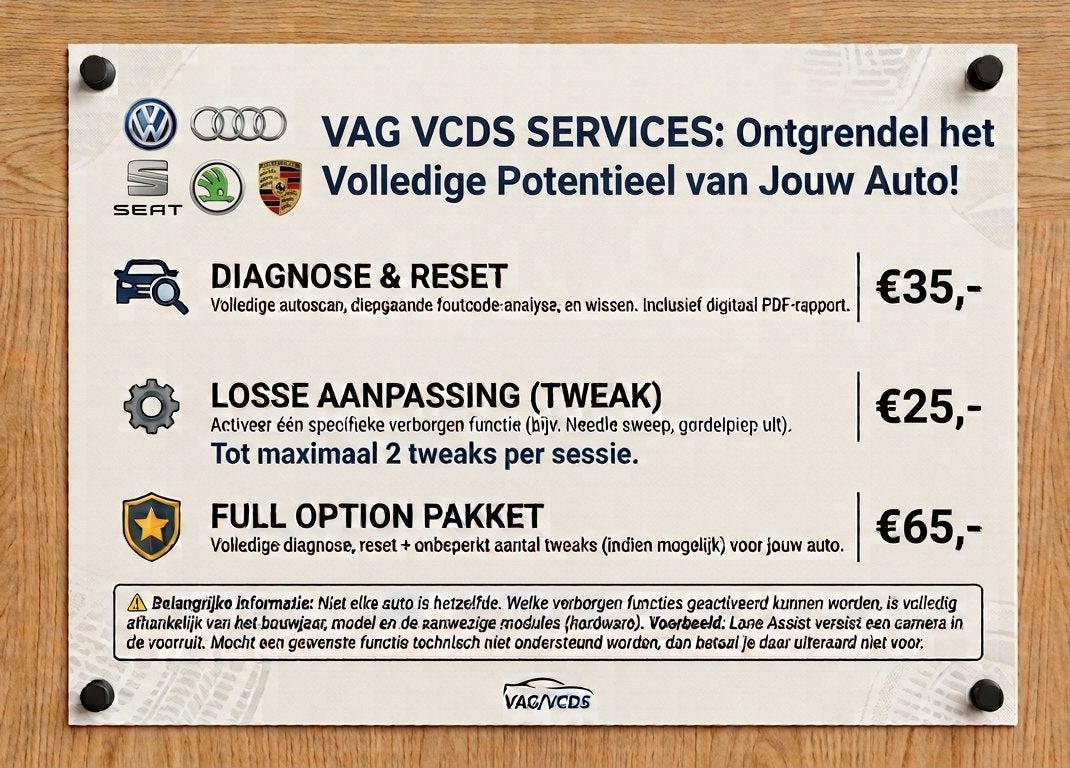 VCDS Opties Activeren & Uitlezen VW Audi Seat Skoda Porsche, Ophalen