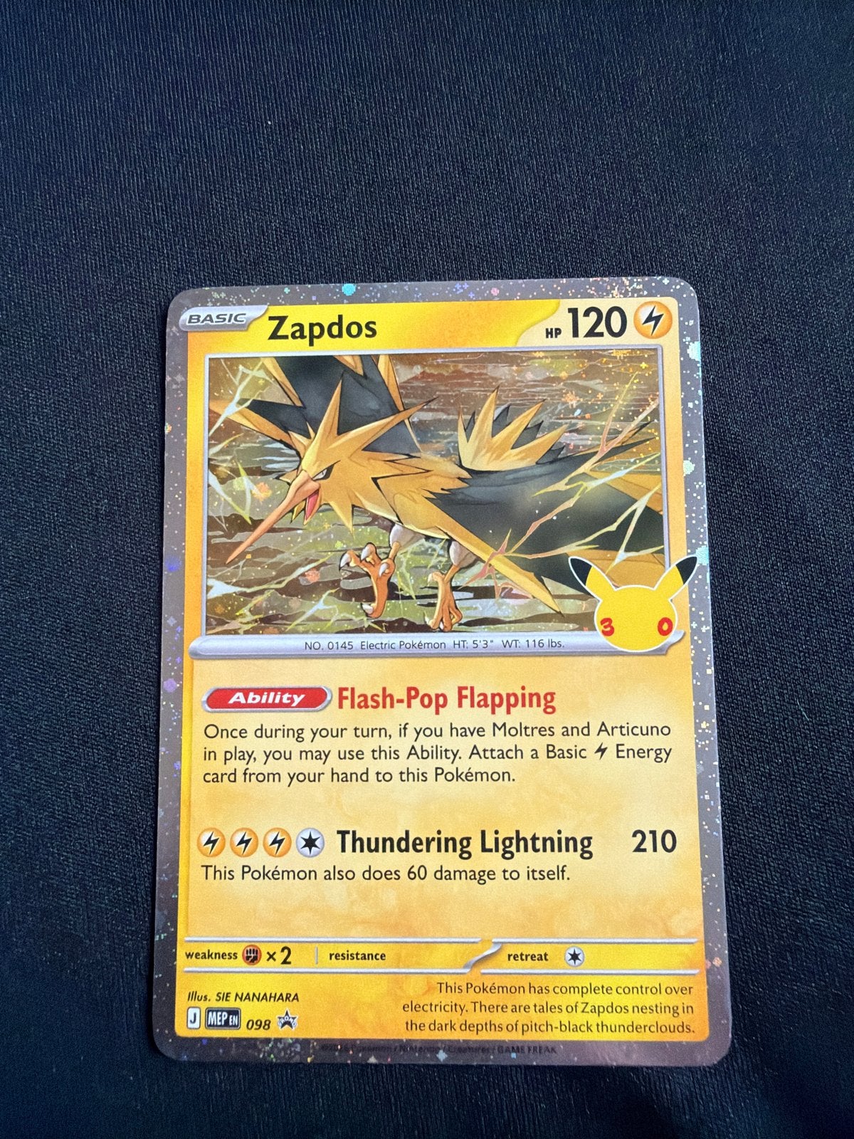 Pokemon Zapdos MEP 098 C, Ophalen of Verzenden, Zo goed als nieuw, Losse kaart, Foil