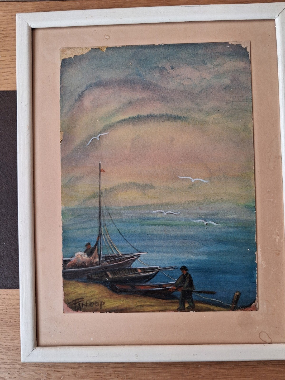 Visser aan wal..Noop. brrd 25 cm.hoog33cm, Ophalen, Maritiem / water, Oud hollands, Handgeschilderd