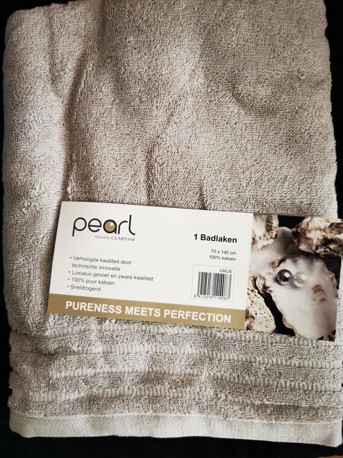 Pearl Badlaken 70x140cm 100% Katoen Nieuw Grijs, Ophalen of Verzenden, Nieuw, Grijs