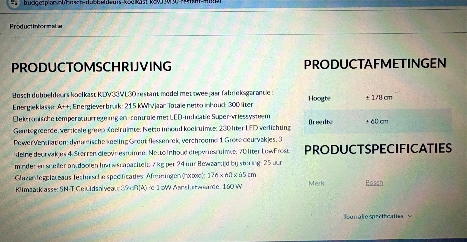 Foto 7 van Bosch KDV33VL30 Koel-vriescombinatie - Zeer weinig gebruikt