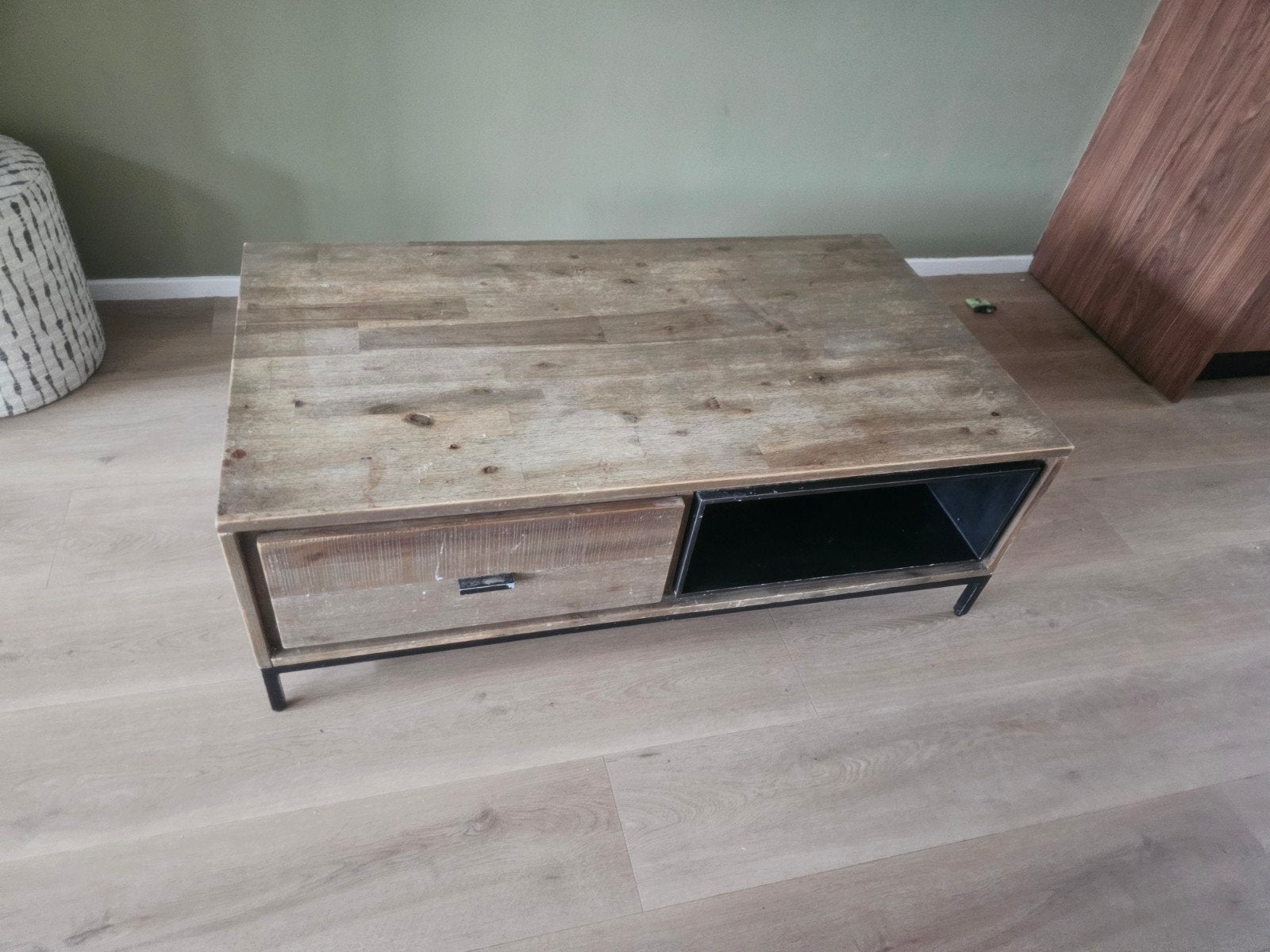 Salontafel met lades en open vak - Industriële stijl, Gebruikt, 100 tot 150 cm, 50 tot 100 cm, Industrieel