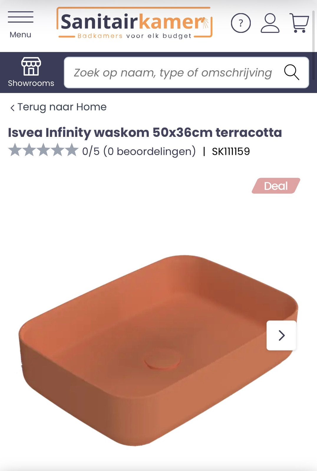 Isvea Infinity waskom 50x36cm terracotta, Ophalen of Verzenden, Nieuw