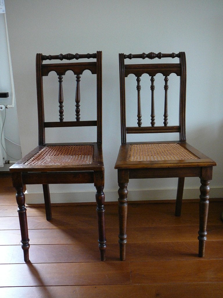 2 x antieke stoeltjes riet gemat, Ophalen of Verzenden