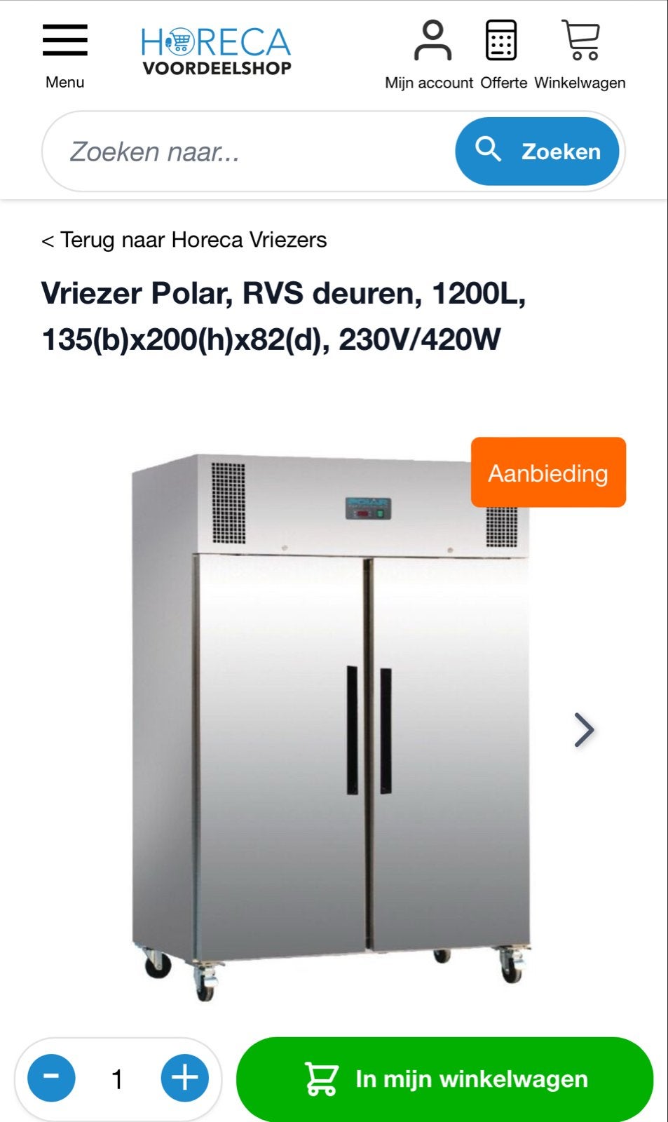Polar Koelkast 1200 liter RVS - Professionele Koeling, Zonder vriesvak, 200 liter of meer, 60 cm of meer, Nieuw