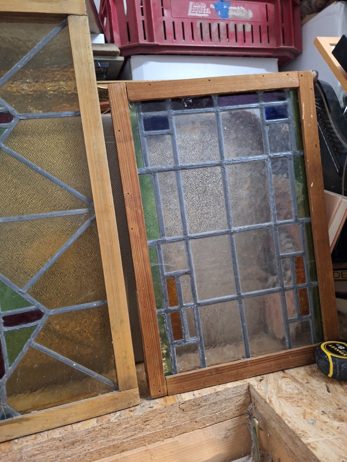 Twee antieke glas-in-loodramen, Ophalen, Gevelraam of Ruit, Gebruikt, Minder dan 80 cm