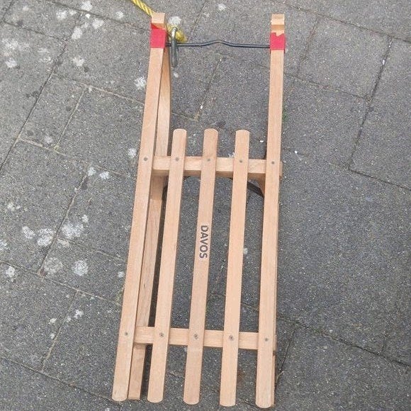 Houten slee Davos met trekkoord, Kinderen en Baby's, Speelgoed | Buiten | Sleeën, Ophalen, Gebruikt, Hout