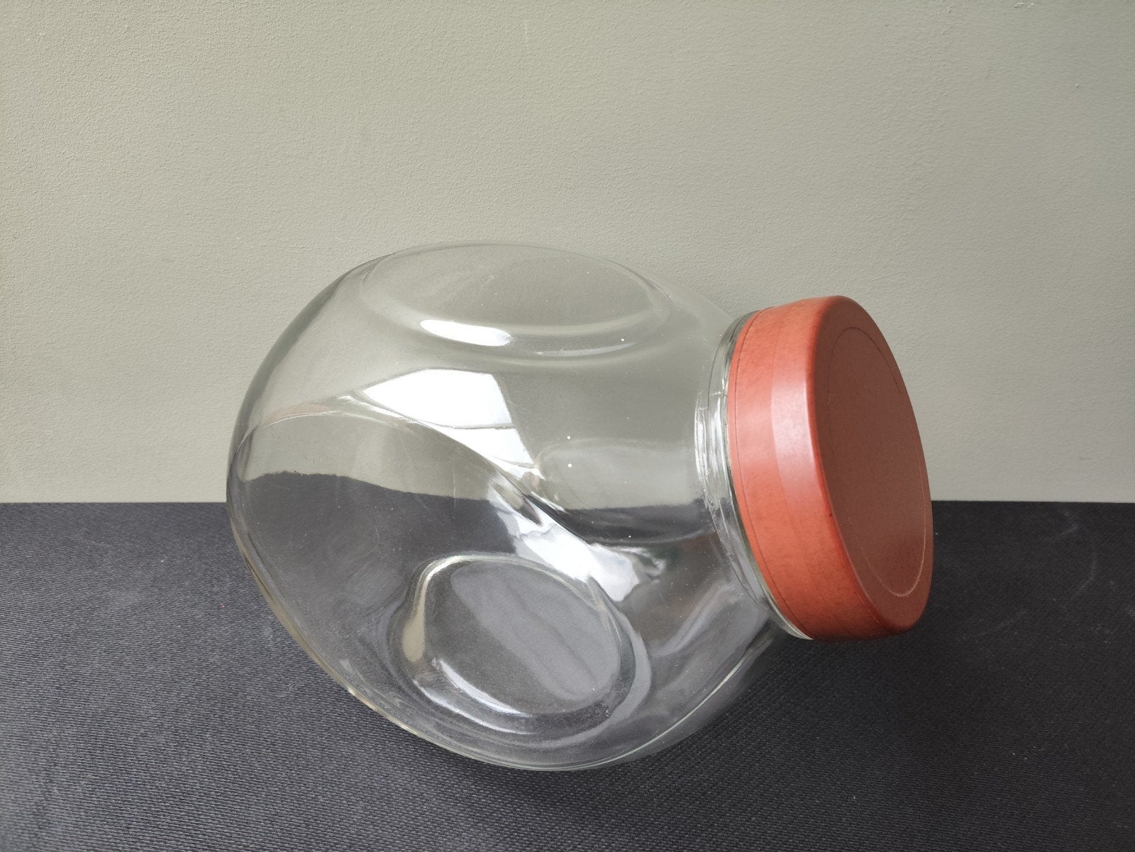 Vintage glazen snoeppot met bruine deksel, Antiek en Kunst, Ophalen of Verzenden