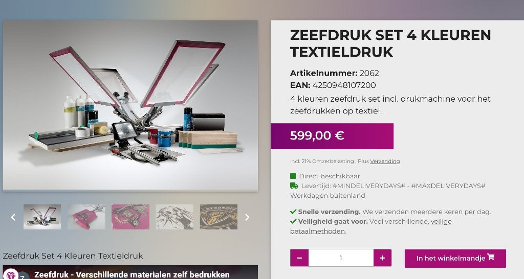 Zeefdruk Set 4 Kleuren Textieldruk Carrousel (zgan), Ophalen, Overige onderwerpen, Zeefdruk