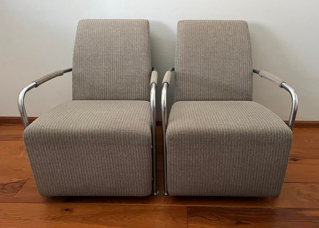 2 Gelderland fauteuils (Jan des Bouvrie) met certificaat, Ophalen, Gebruikt, Minder dan 75 cm, Stof