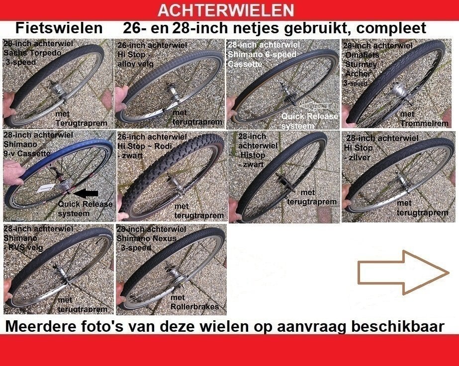 Fiets achterwielen 26- en 28-inch gebruikt compleet met band, Ophalen, Gebruikt, Wiel