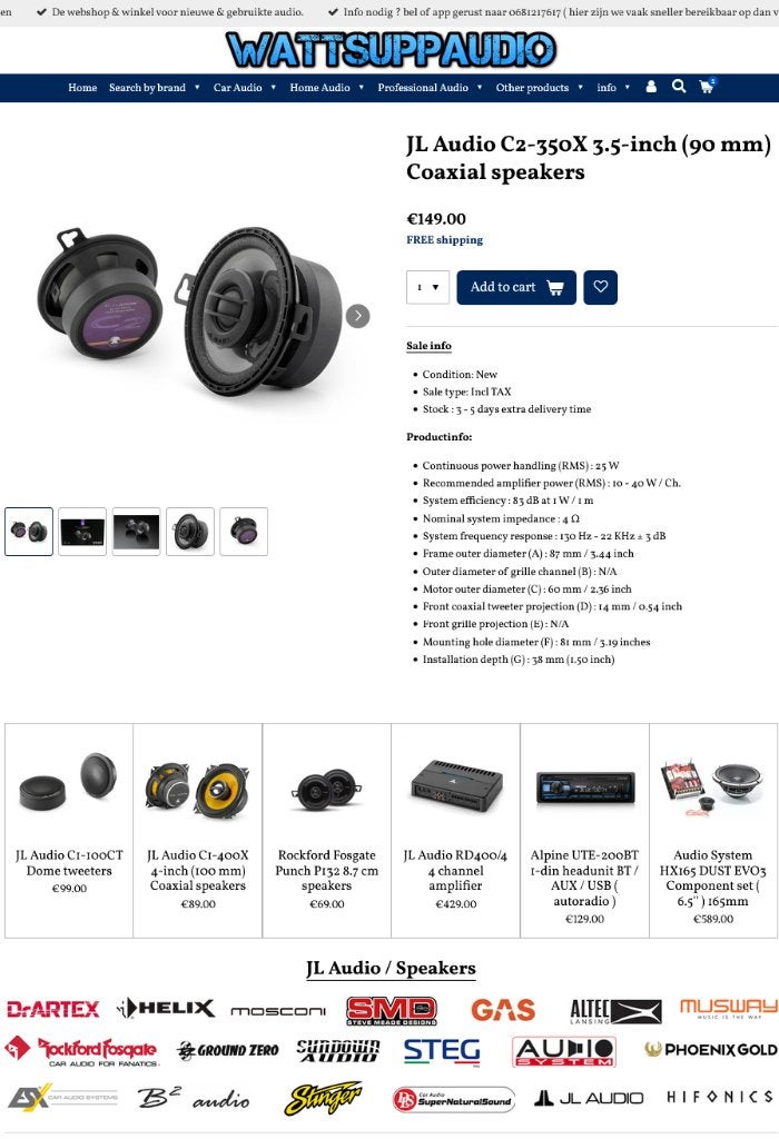 JL Audio C2-350X 3.5-inch (90 mm) Coaxial speakers ( Dash ), Hifi-Focus, Aalsmeerderweg 173 1432 CL, Aalsmeer, Nieuw, Ophalen of Verzenden