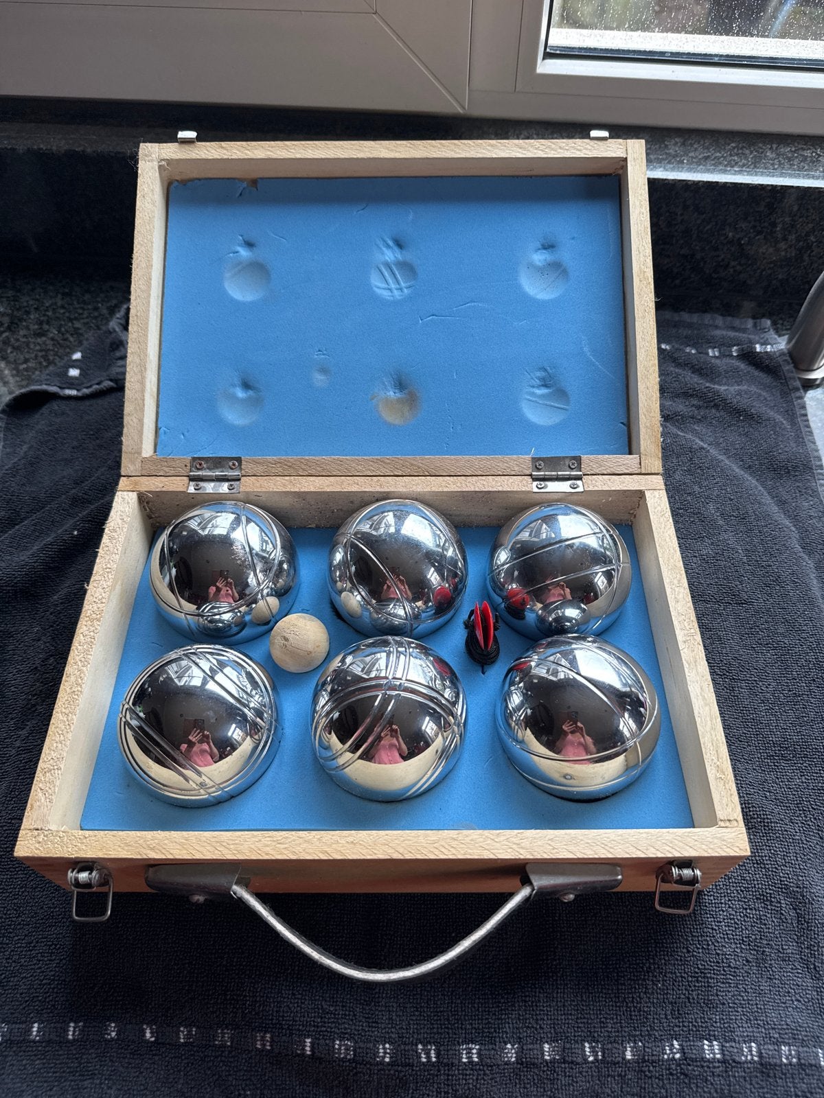 Jeu de boules / Petanque set in houten kist - 6 ballen, Ophalen, Zo goed als nieuw