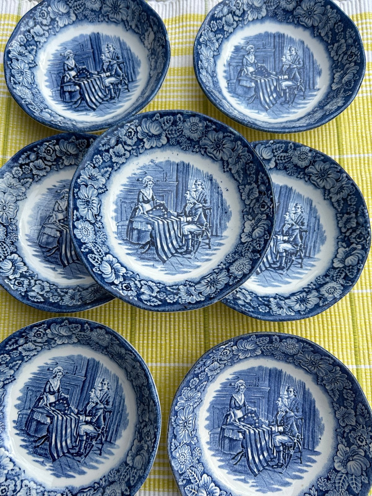Set van 7 Liberty Blue Betsy Ross Historic Scenes schaaltjes, Antiek en Kunst, Ophalen of Verzenden