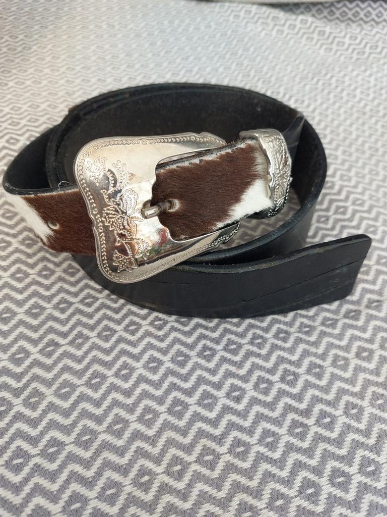 Leren riem met koeienhuid - Post & Co, Ophalen of Verzenden, Zo goed als nieuw, Bruin, 80 tot 90 cm
