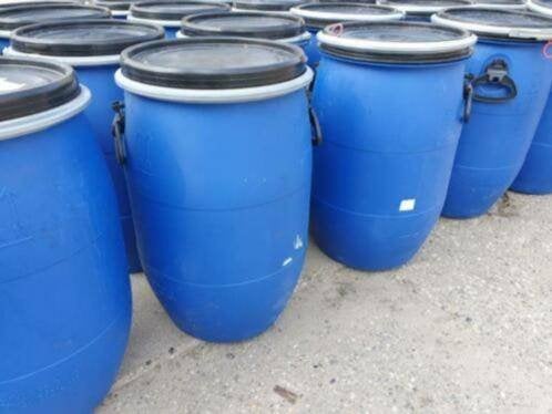 Te koop blauwe ton voerton met klemdeksel 60 liter, Minder dan 75 liter, Ophalen of Verzenden, Zo goed als nieuw, Kunststof