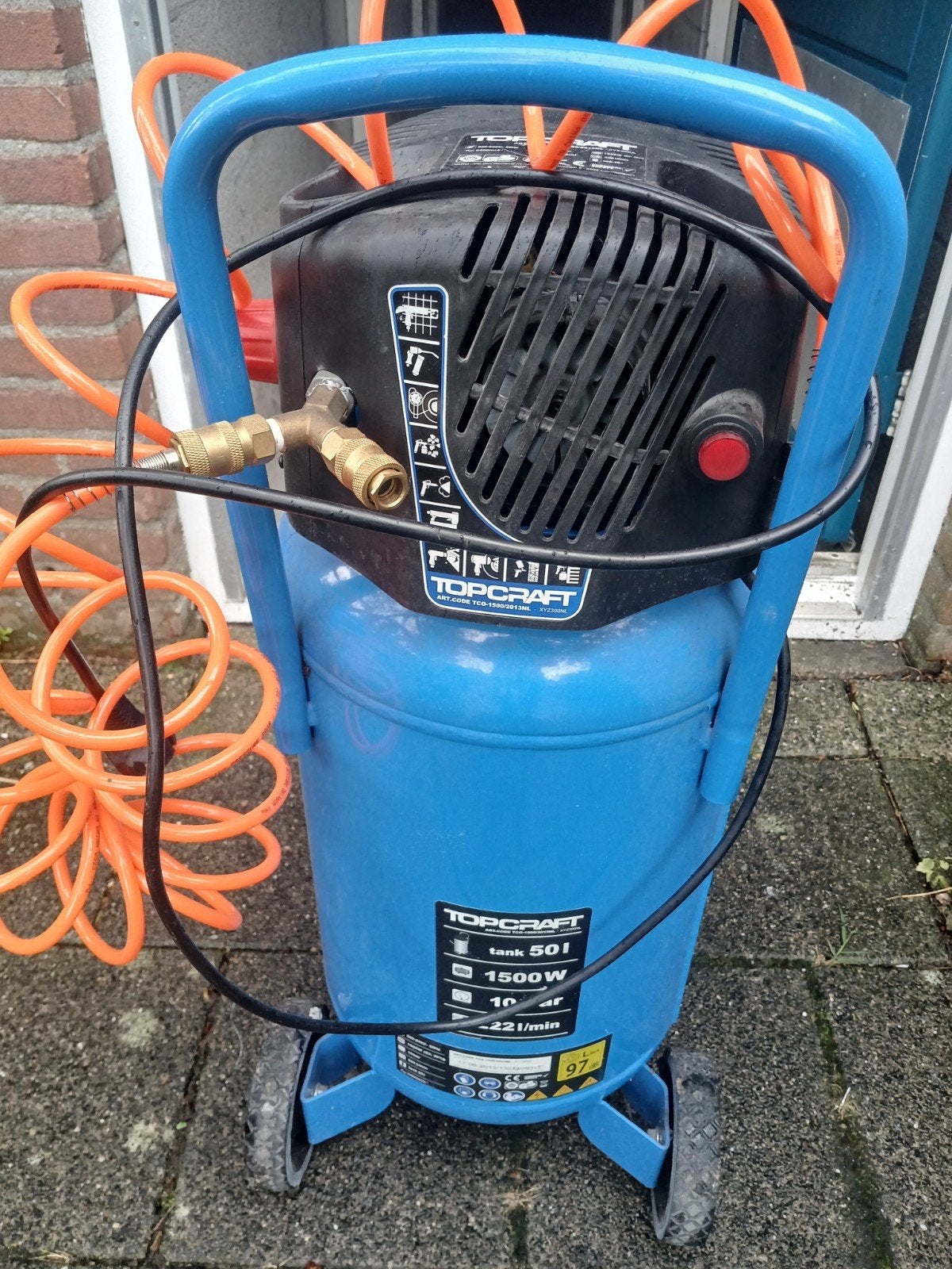 Topcraft Compressor 50L - 10 bar - Olievrij, Doe-het-zelf en Verbouw, Compressors, Ophalen, Gebruikt, 6 tot 10 bar, 25 tot 100 liter