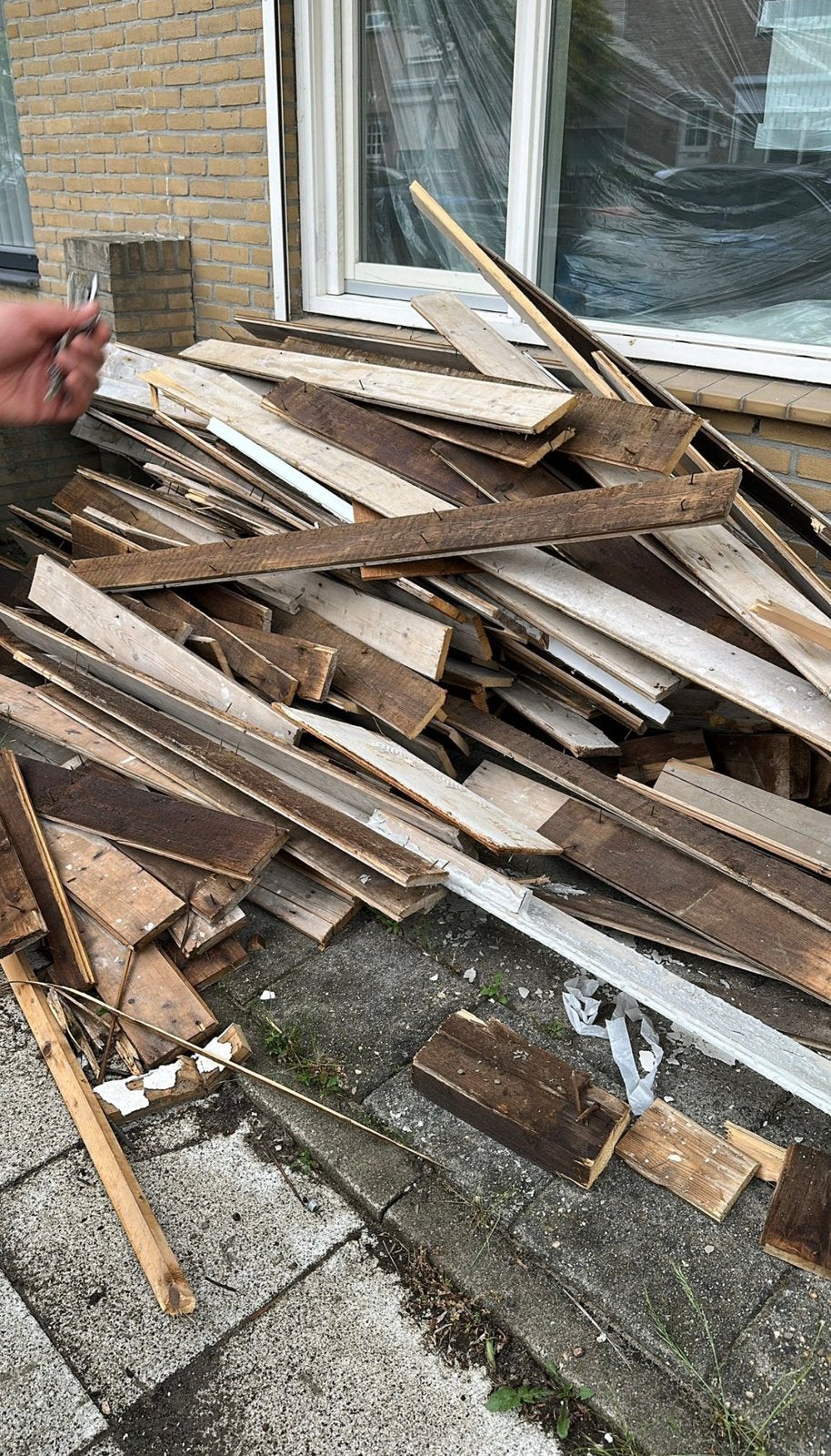 Partij oude houten vloerdelen / oud hout / sloophout, Minder dan 3 m³, Ophalen