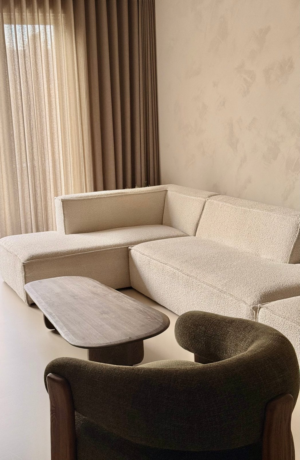 Wehkamp NOUS Living Newton hoekbank + hocker, Ophalen, 250 tot 300 cm, Gebruikt, Hoekbank