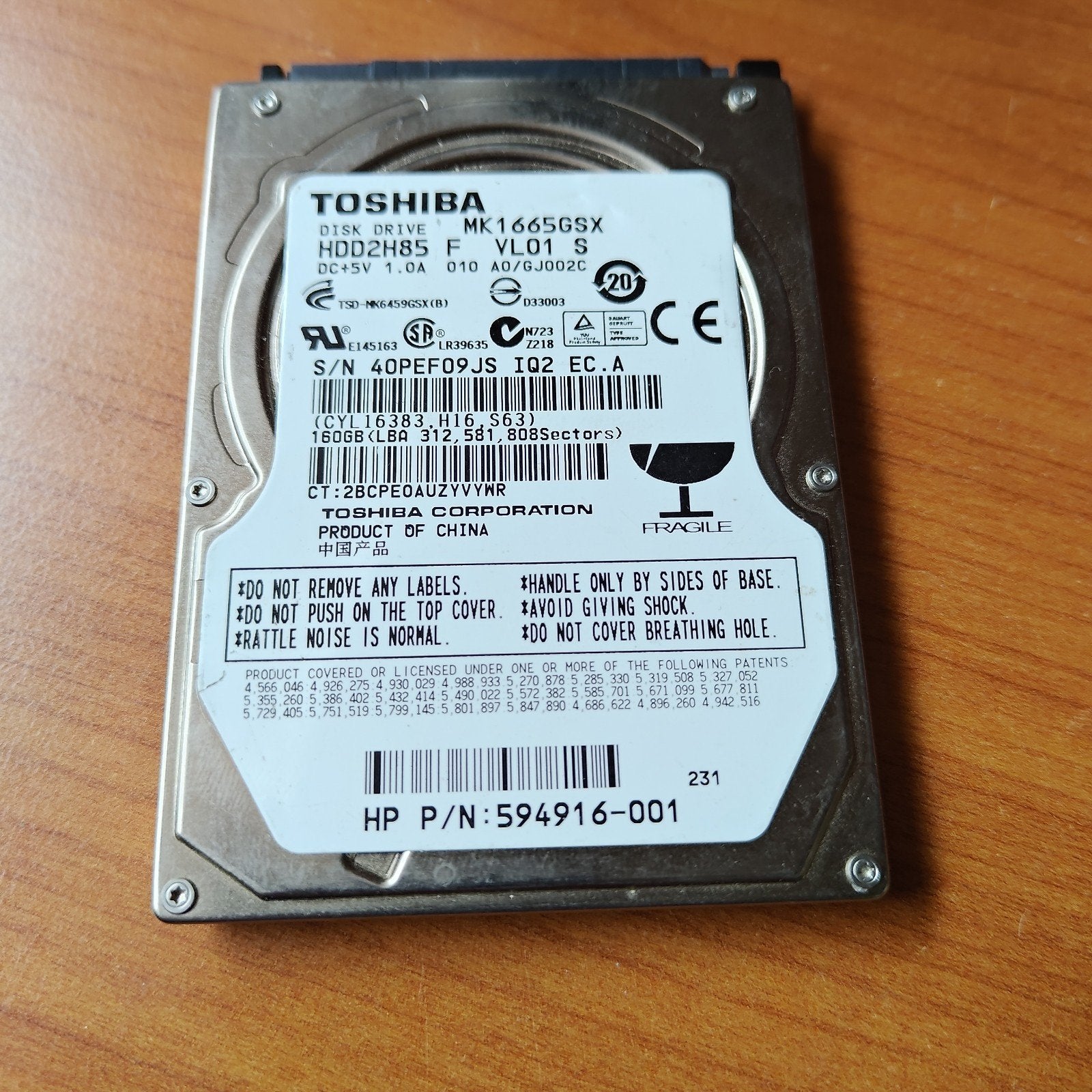 Toshiba MK1665GSX 160GB HDD 2.5 inch SATA, Computers en Software, Intern, 160GB, Ophalen of Verzenden, Laptop