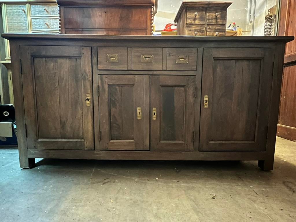 stevige houten dressoir / sideboard in stoere, donkere stijl, Ophalen, Zo goed als nieuw, 25 tot 50 cm