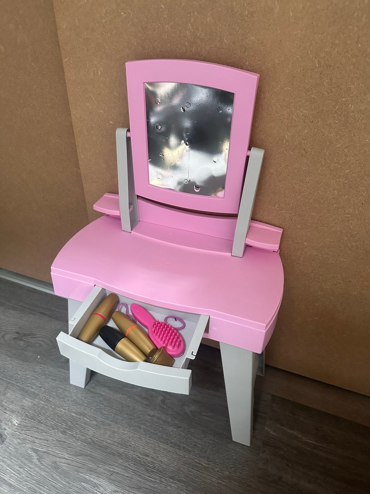 Roze kaptafel met spiegel en lade voor kinderen, Ophalen, Gebruikt, Overige typen