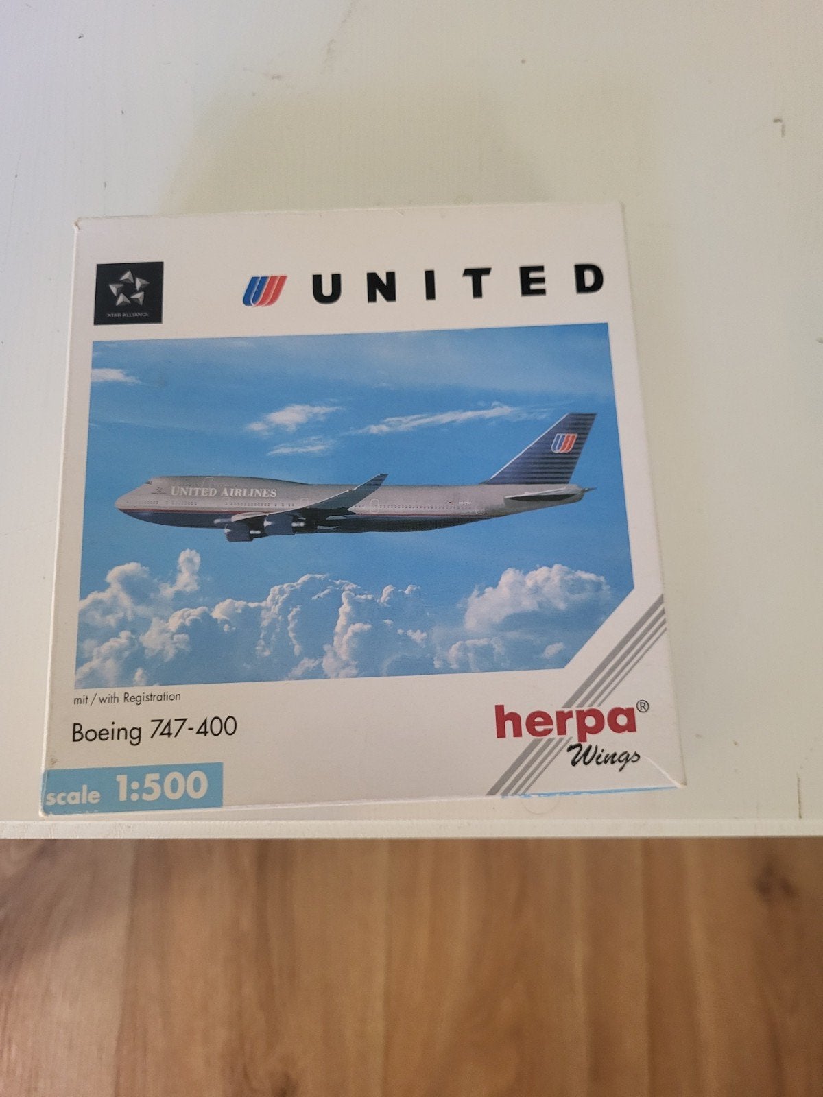 Herpa Wings United Boeing 747-400 Schaal 1:500, Overige merken, 1:200 of kleiner, Ophalen of Verzenden, Zo goed als nieuw