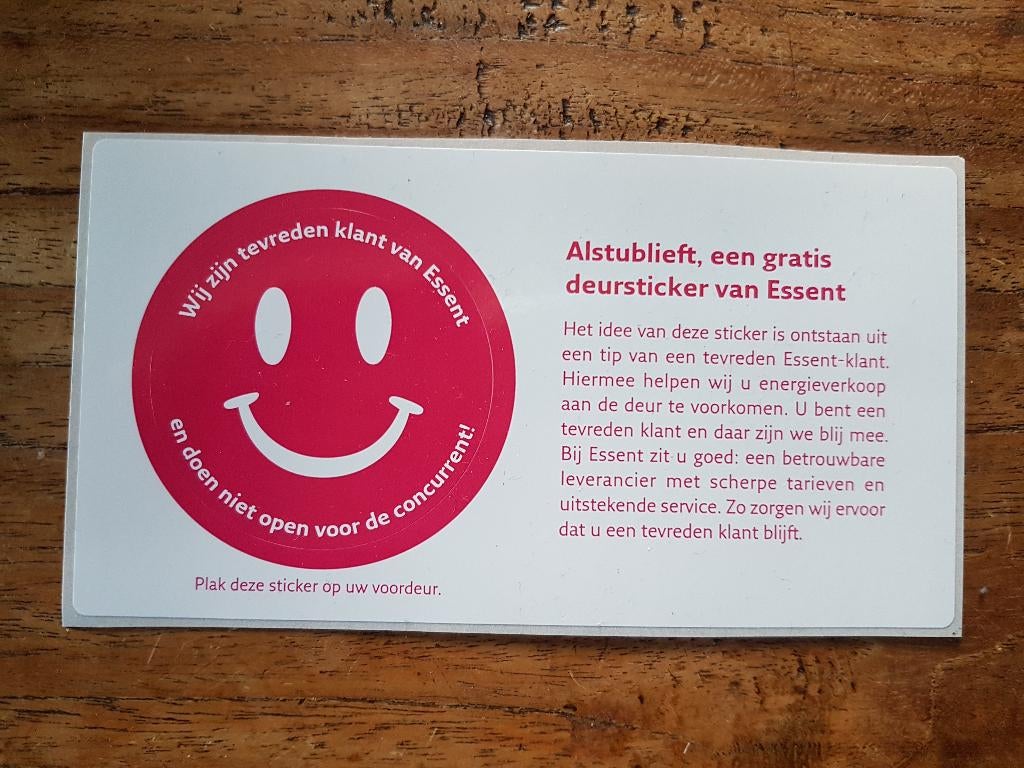 Deursticker Smiley energieleverancier Essent, Ophalen of Verzenden, Zo goed als nieuw
