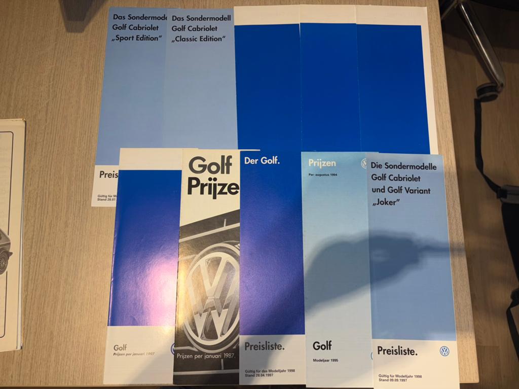 Vollswagen Golf prijslijsten/ tech gegevens (ca 1981-1999), Ophalen of Verzenden, Zo goed als nieuw
